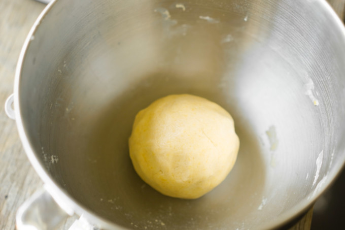 ball of dough in stand mixer bowl