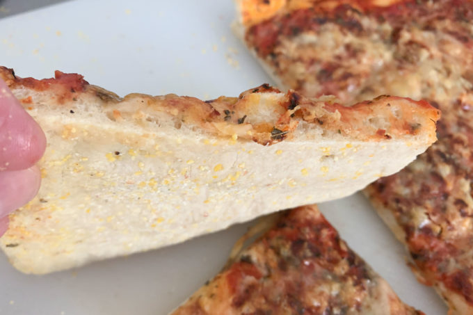 detail of soggy Anova pizza crust
