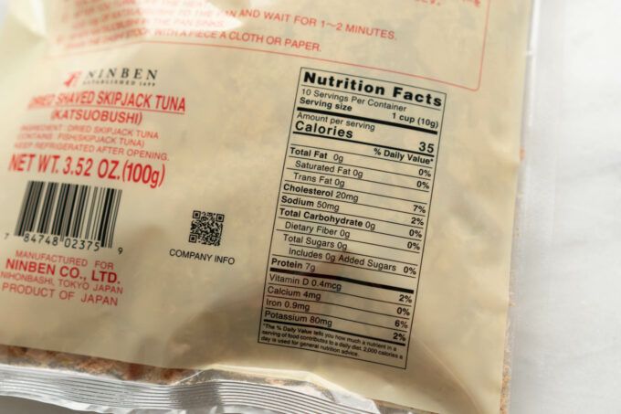 bonito flake nutrition facts label