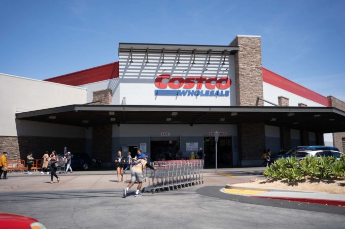 Costco Wholesale entrance with a cart pusher