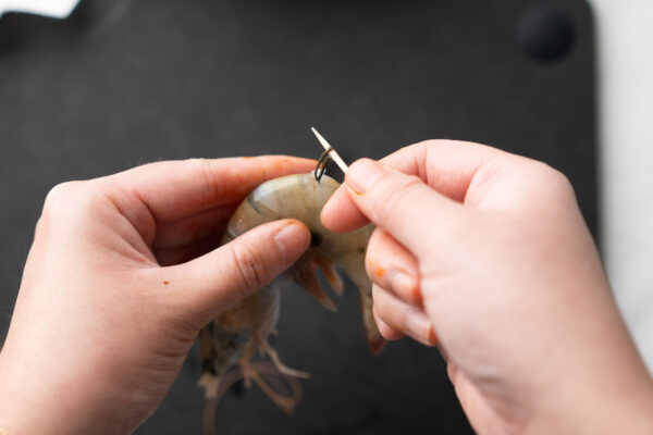 deveining shrimp with toothpick