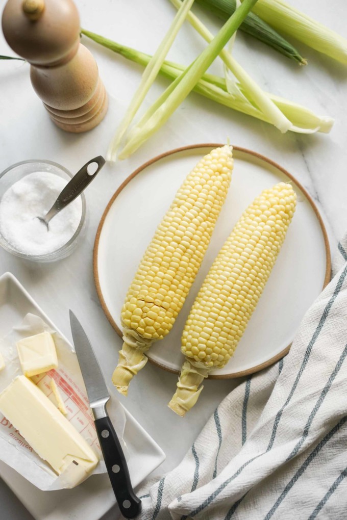 microwaved corn on a plate