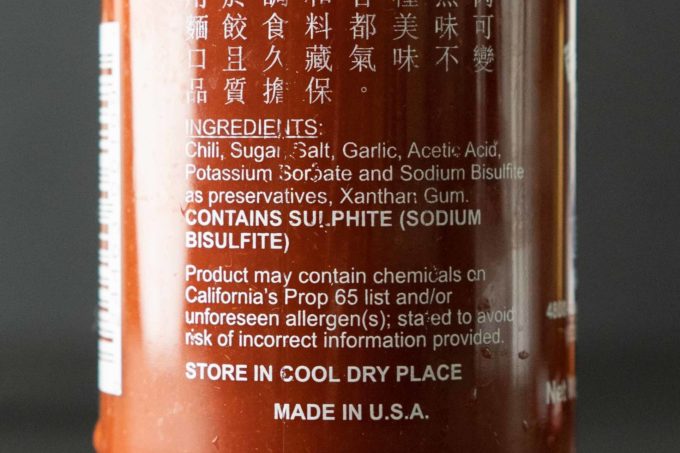 sriracha ingredients label