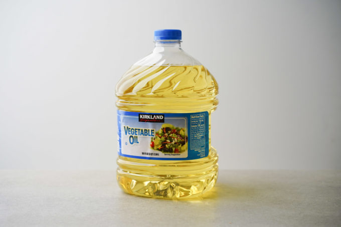 large bottle of Kirkland vegetable oil